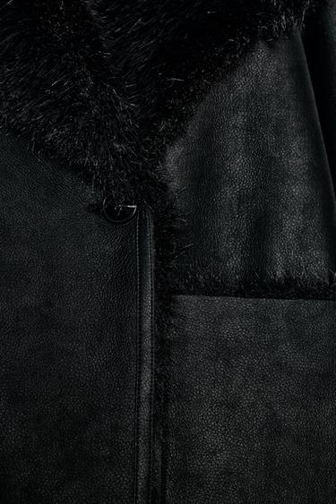 Zara REVERSIBLE FAUX FUR DOUBLE-FACED COAT - Black