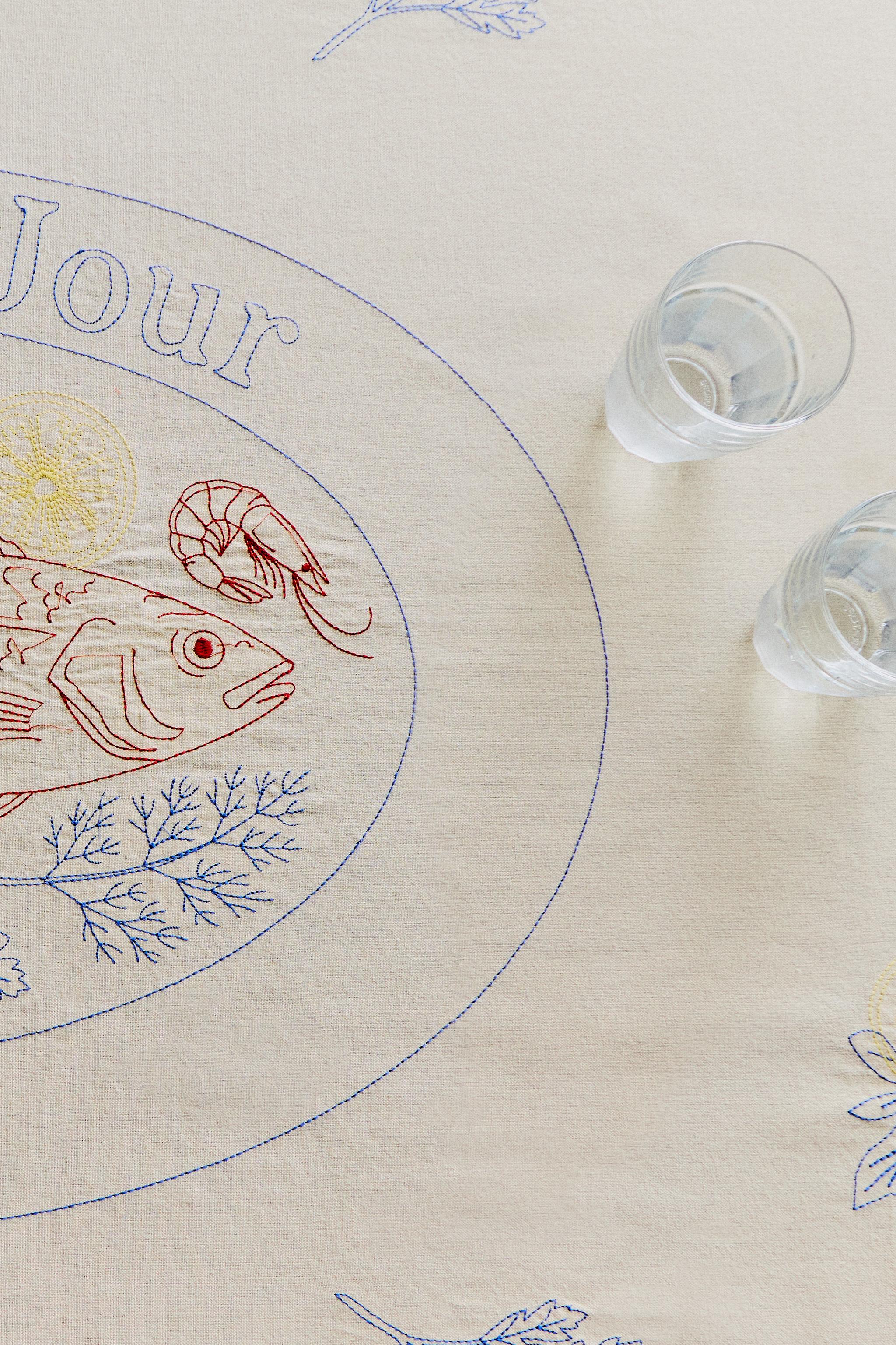 FISH PRINT COTTON TABLECLOTH