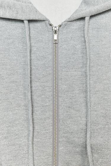 METALLIC THREAD CROP HOODIE - Grey marl by Zara - Image 7