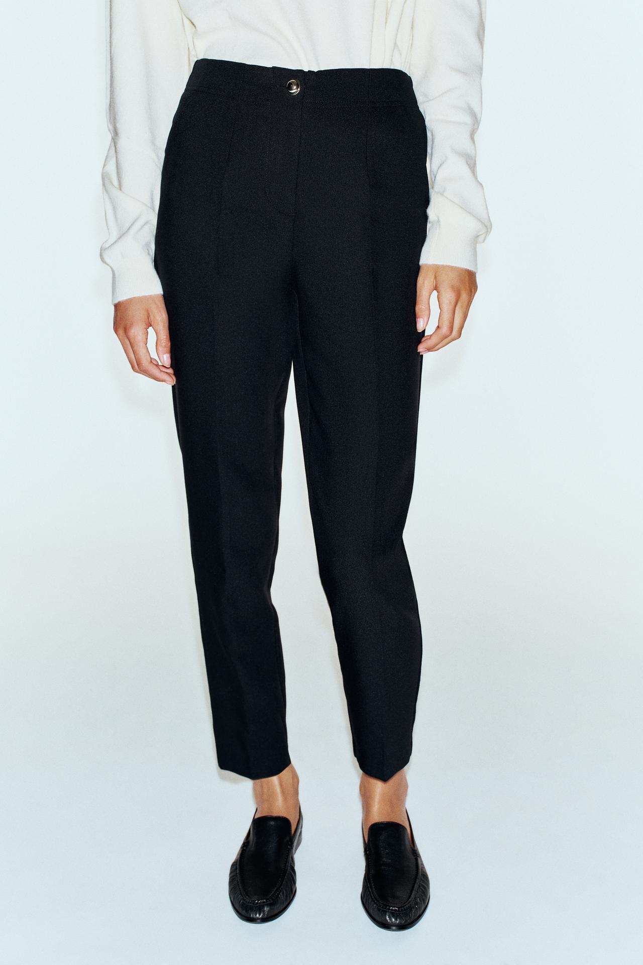 HIGH-WAISTED ANKLE-LENGTH PANTS — Black