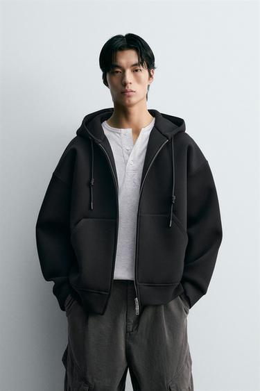 Zara 潛水布效果連帽運動衫 - 黑色