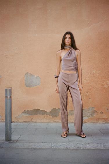 SATIN FLARE TROUSERS - Light pink by Zara