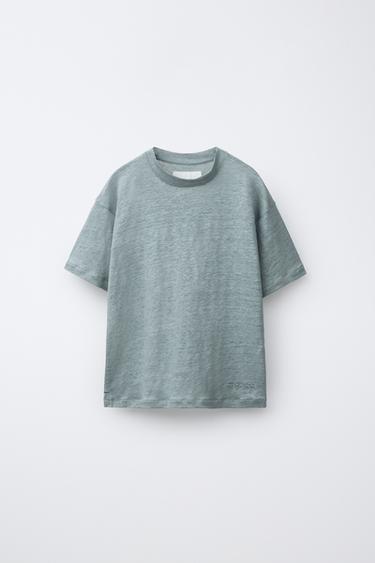 T-SHIRT AUS 100 % LEINEN - Blau von Zara