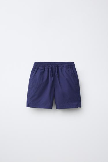 ENSFARVEDE NYLON-BERMUDASHORTS - blå fra Zara