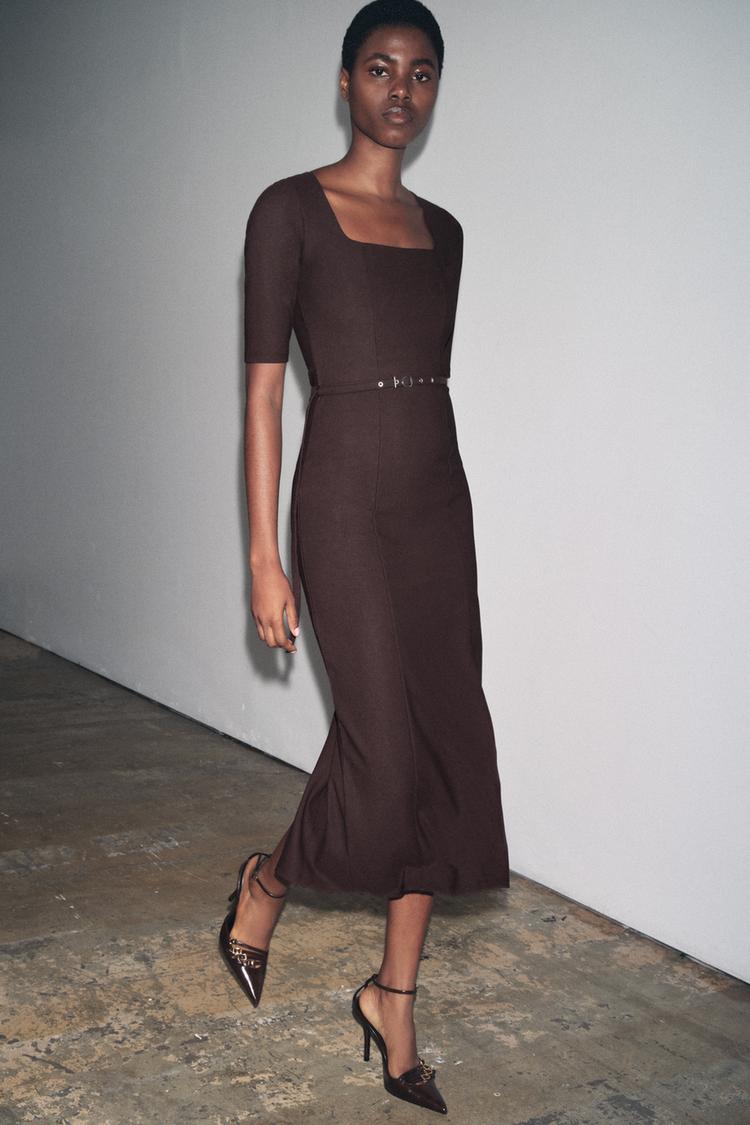 VESTIDO LARGO CINTURÓN Chocolate ZARA Estados Unidos de