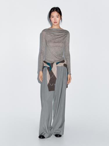 Zara Draped boat neck top - Mink - Image 0