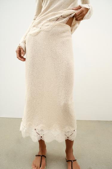 Zara RUSTIC CROCHET SKIRT - Sand