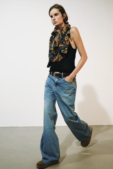 ZW COLLECTION RELAXED WIDE-LEG LOW-RISE JEANS - Mid-blue by Zara