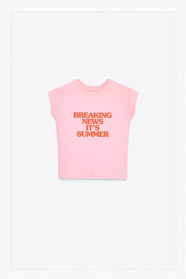 T-SHIRT WITH SLOGAN - Pink by Zara