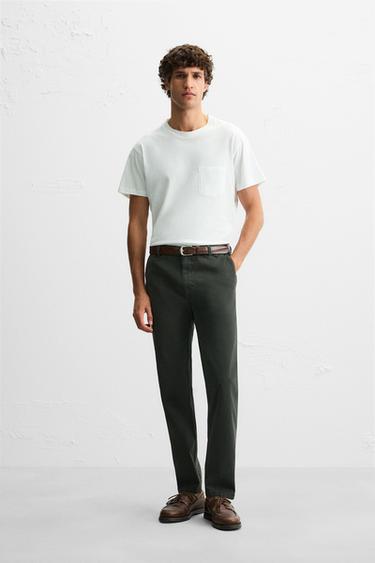 SKINNY FIT CHINO TROUSERS - Dark bottle green by Zara