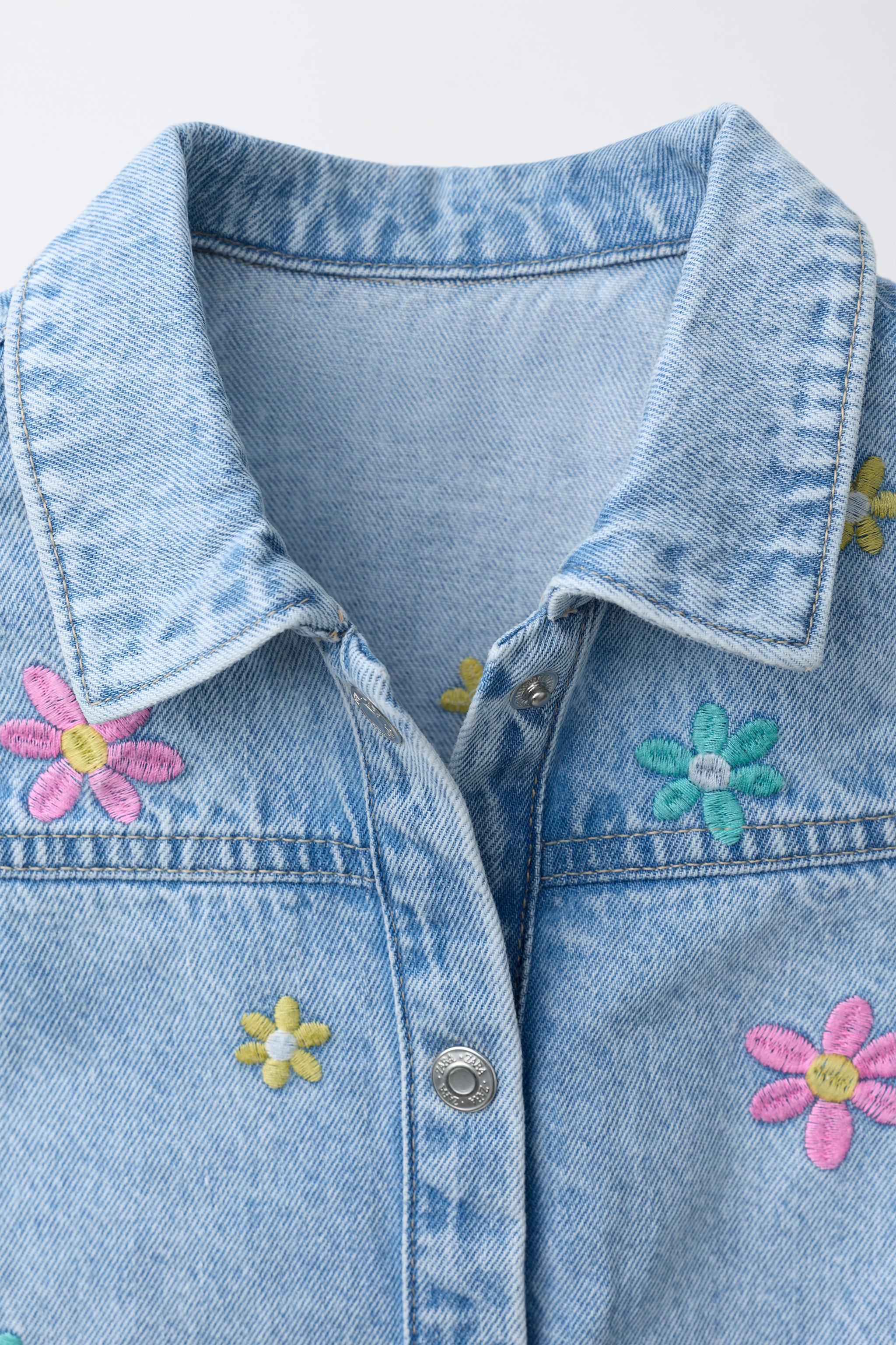 EMBROIDERED FLORAL DENIM DRESS