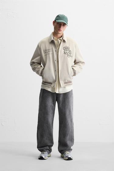 FAUX SUEDE VARSITY JACKET WITH PATCHES - Oyster-white by Zara - Image 0