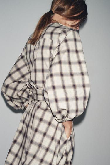 ZW COLLECTION CHECK SHIRT DRESS - Ecru / Blue by Zara - Image 3