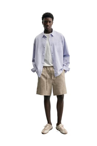 100% LINEN RELAXED FIT BERMUDA SHORTS - Taupe grey by Zara