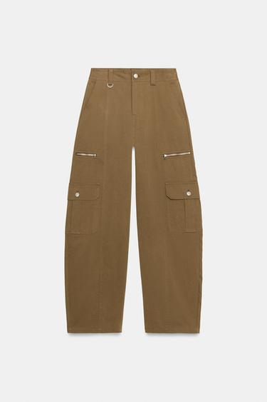 Zara BARREL CARGO POCKET PANTS SET - Khaki