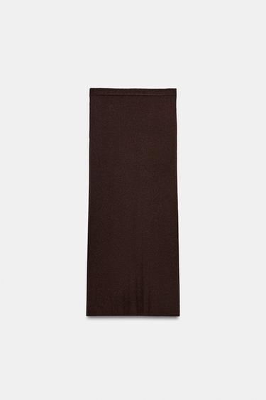 JUPE MI-LONGUE EN MAILLE CÔTELÉE À FIL MÉTALLISÉ - Marron de Zara - Image 7