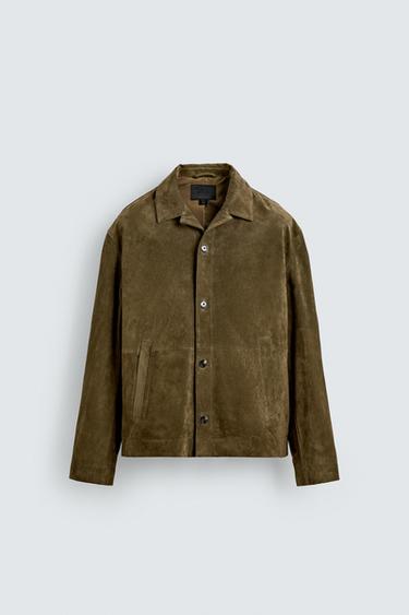 SUEDE LEATHER OVERSHIRT - Khaki by Zara
