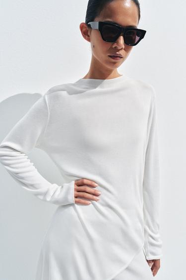 ASYMMETRIC LONG KNIT JUMPER - White by Zara