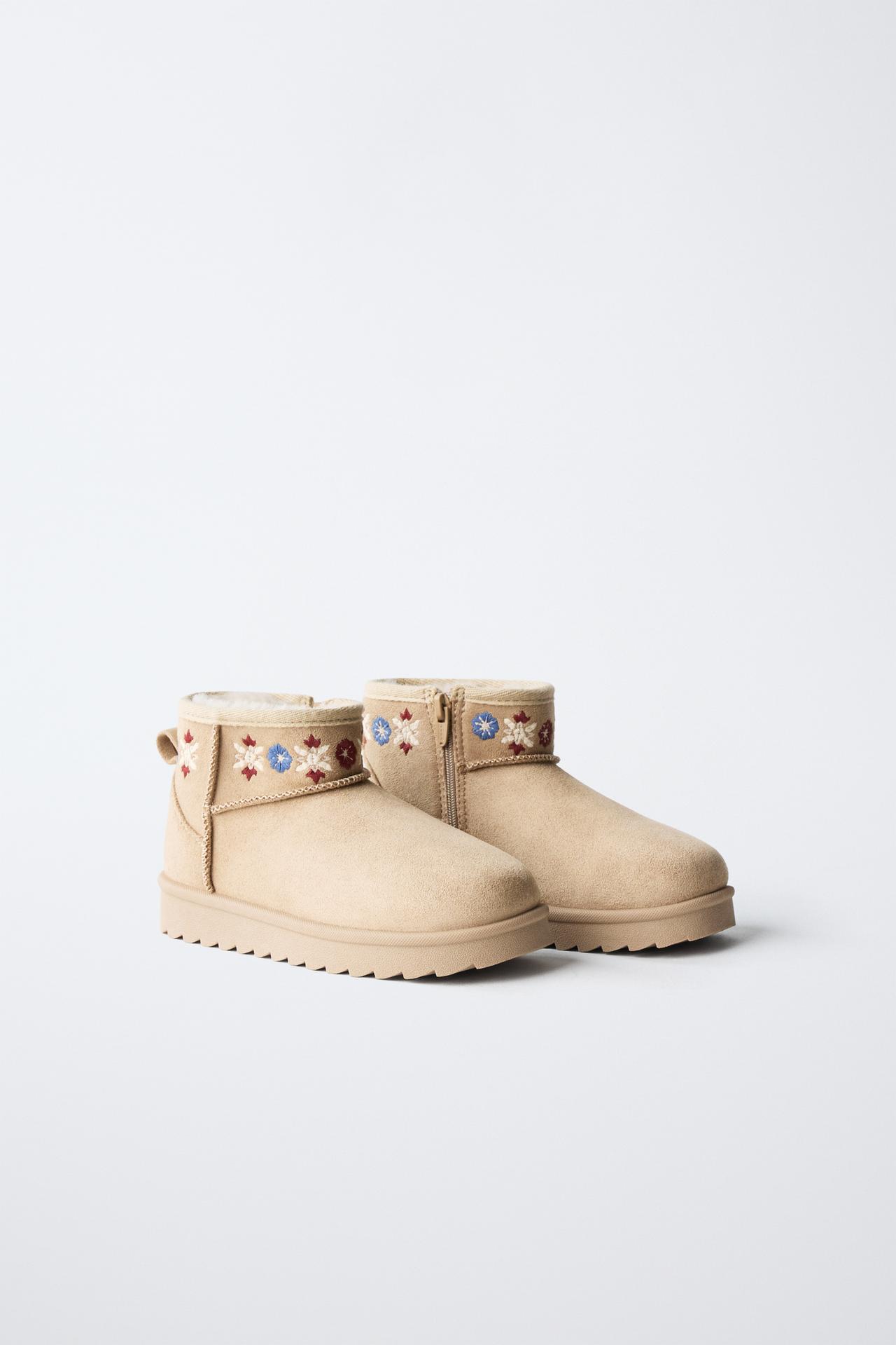 EMBROIDERED LINED ANKLE BOOTS — Sandy Brown