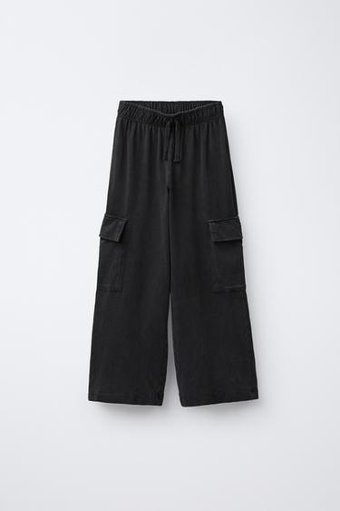 PANTALON À JAMBES LARGES CARGO EFFET DÉLAVÉ - Gris anthracite de Zara