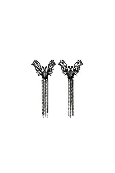 SPARKLY BATWING EARRINGS - Black by Zara