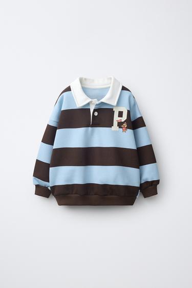 VARSITY STRIPED POLO SWEATSHIRT - Brown-Blue by Zara - Image 0