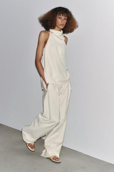 ZW COLLECTION FLOWING DARTED TROUSERS - Ecru by Zara - Image 0