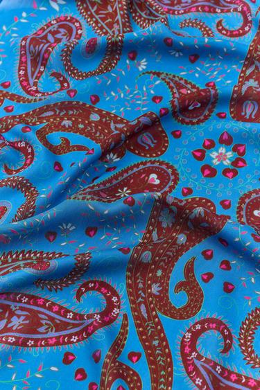 PRINTED SILK PAISLEY SCARF - Bluish by Zara - Image 3