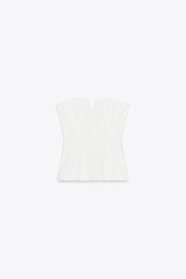 TOP EFECTO LINO STRAPLESS - Blanco roto de Zara