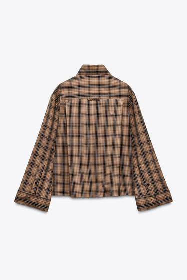 OVERSIZE CHECK SHIRT - Khaki by Zara - Image 3