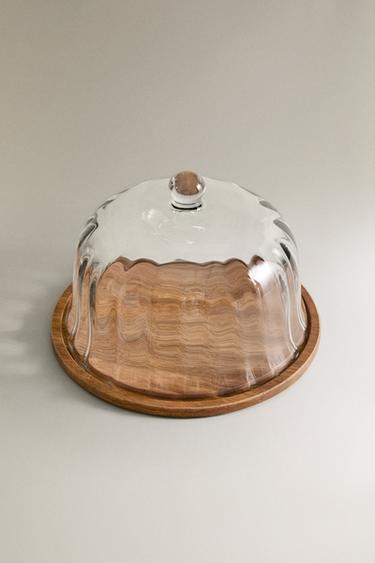 WOODEN CAKE STAND WITH GLASS DOME - Brown by Zara - Image 1