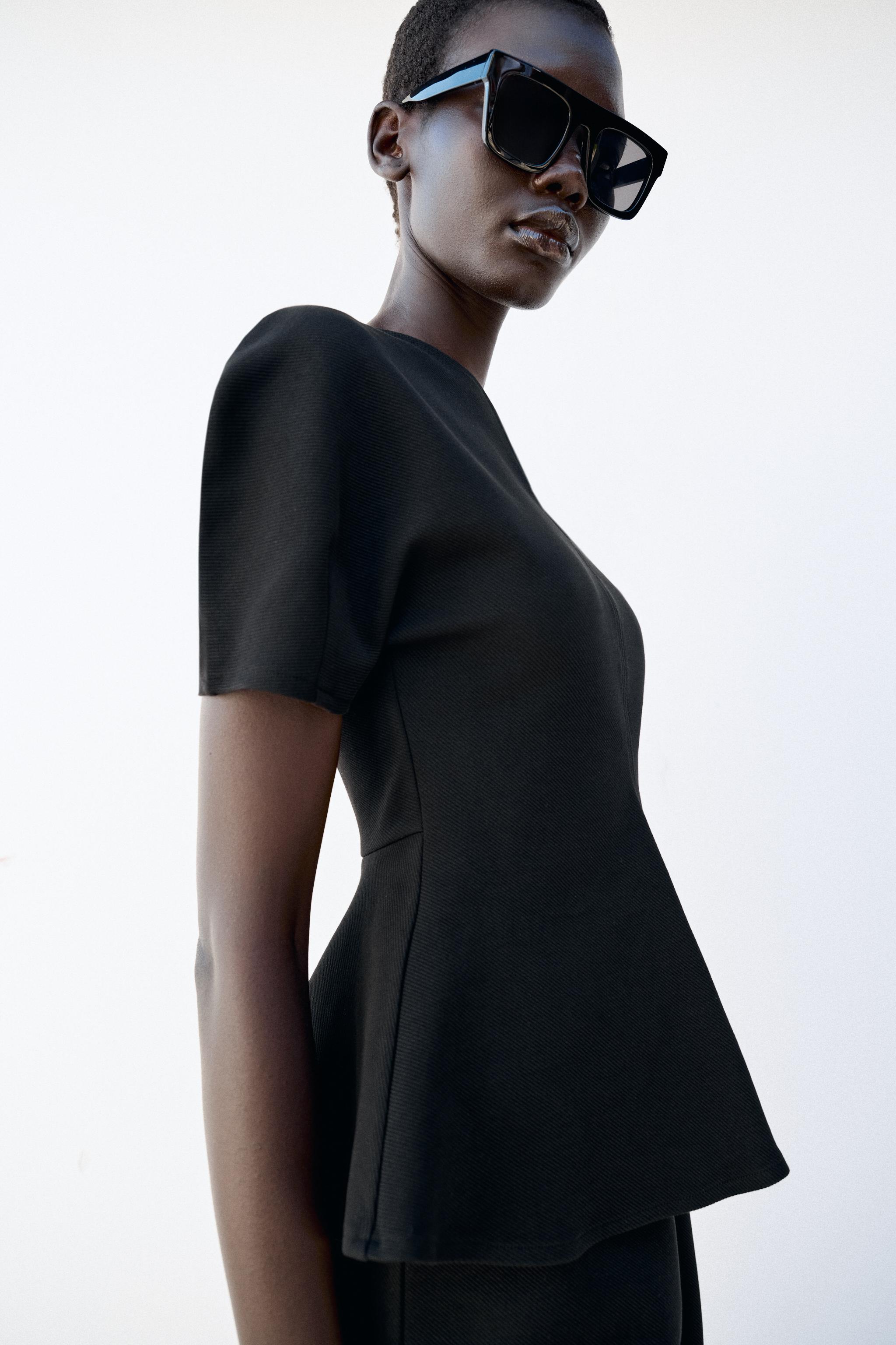 PUFF SLEEVE PEPLUM TOP - Black | ZARA Singapore