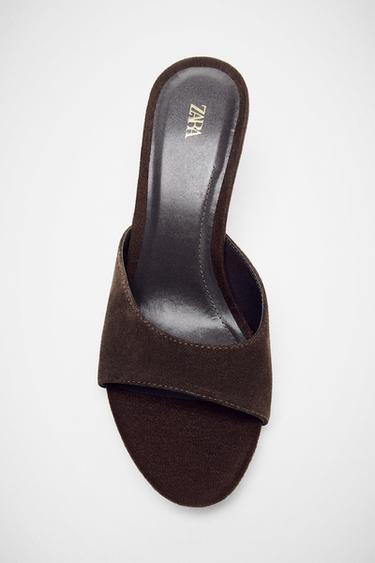 SPLIT SUEDE HEELED SANDALS - Brown by Zara