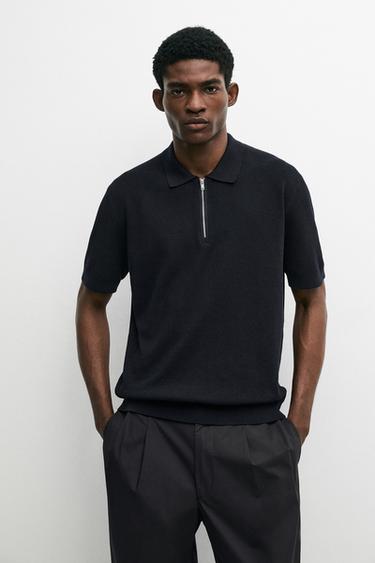 Zara Knit polo sweater with quarter-zip collar - Navy blue - Image 0