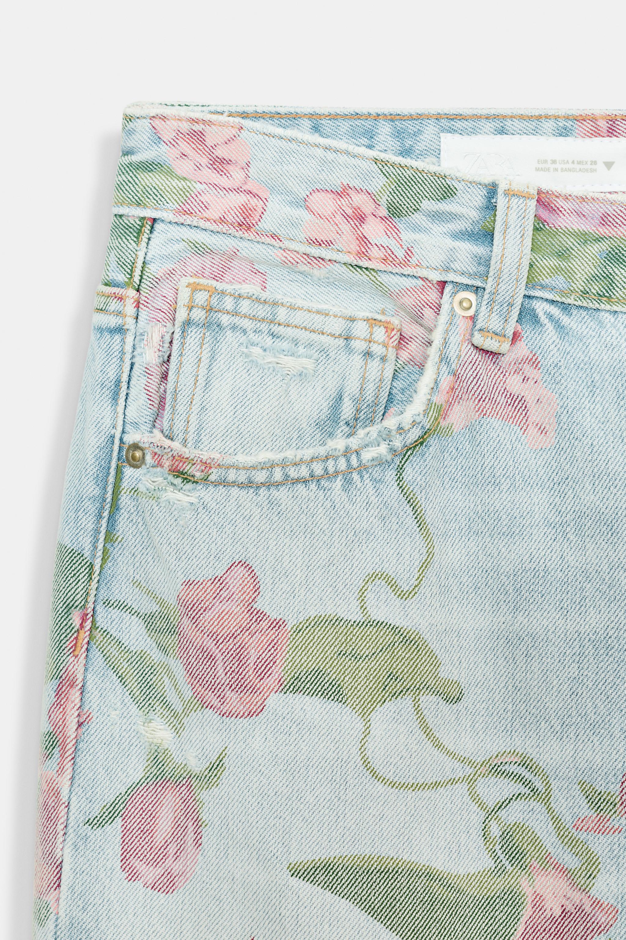 TRF LOW RISE LOOSE FIT PRINTED FOLDED JEANS
