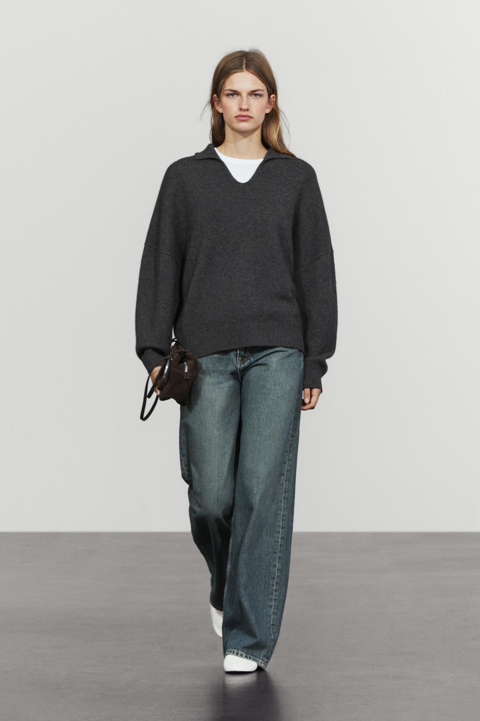 100% cashmere knit polo sweater