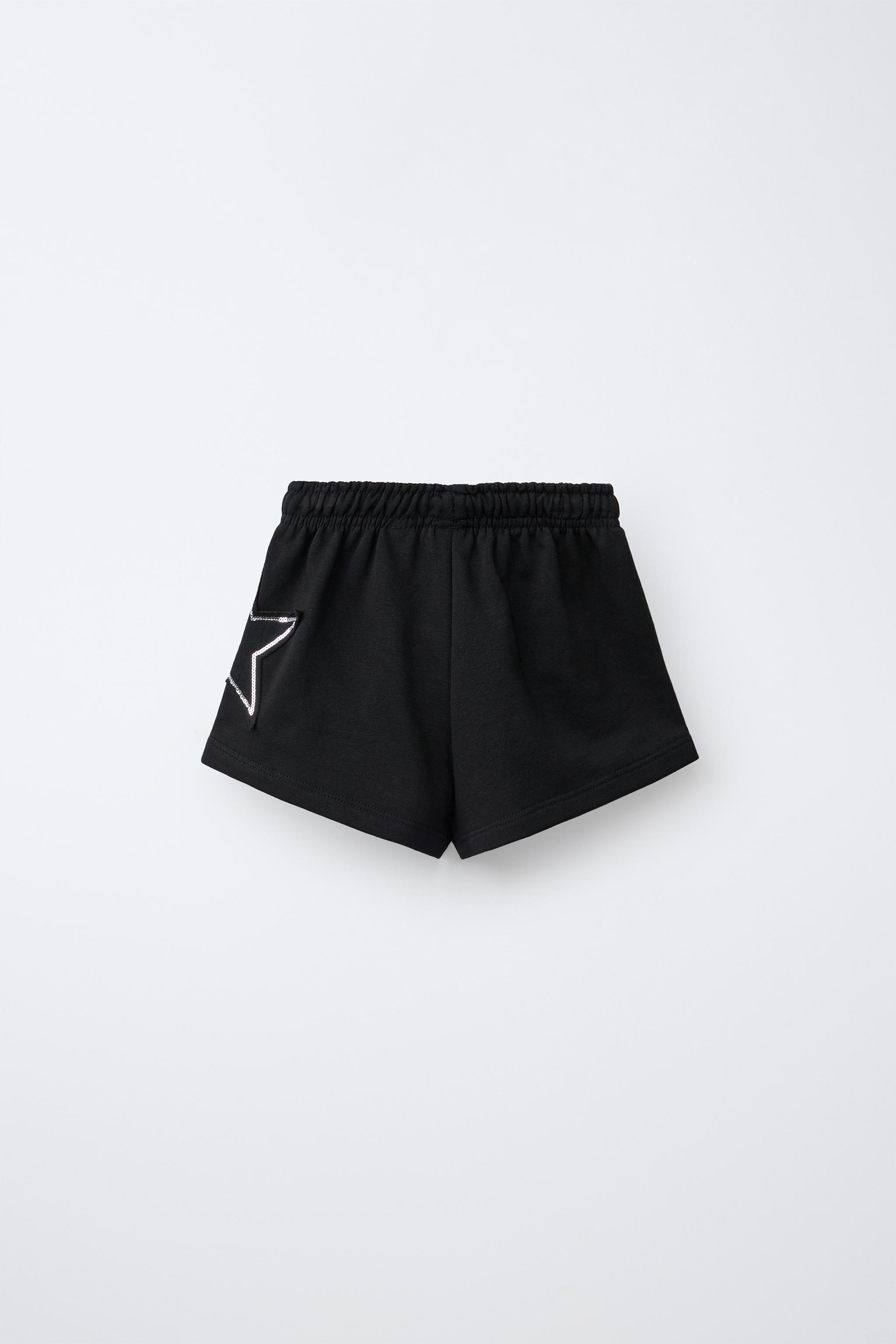 SEQUIN NUMBER PATCH SHORTS — Black