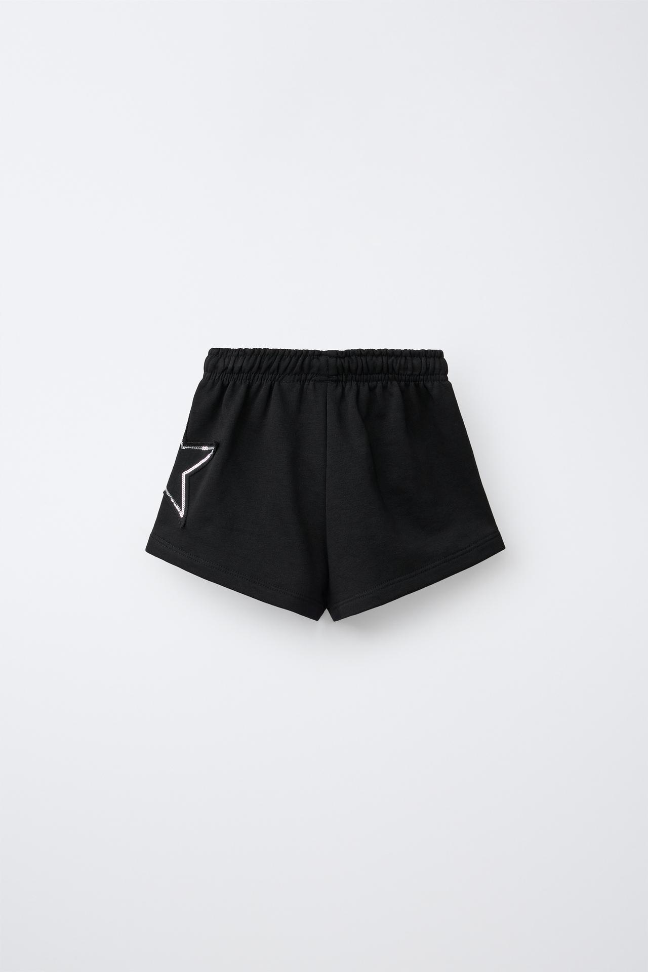 SEQUIN NUMBER PATCH SHORTS — Black