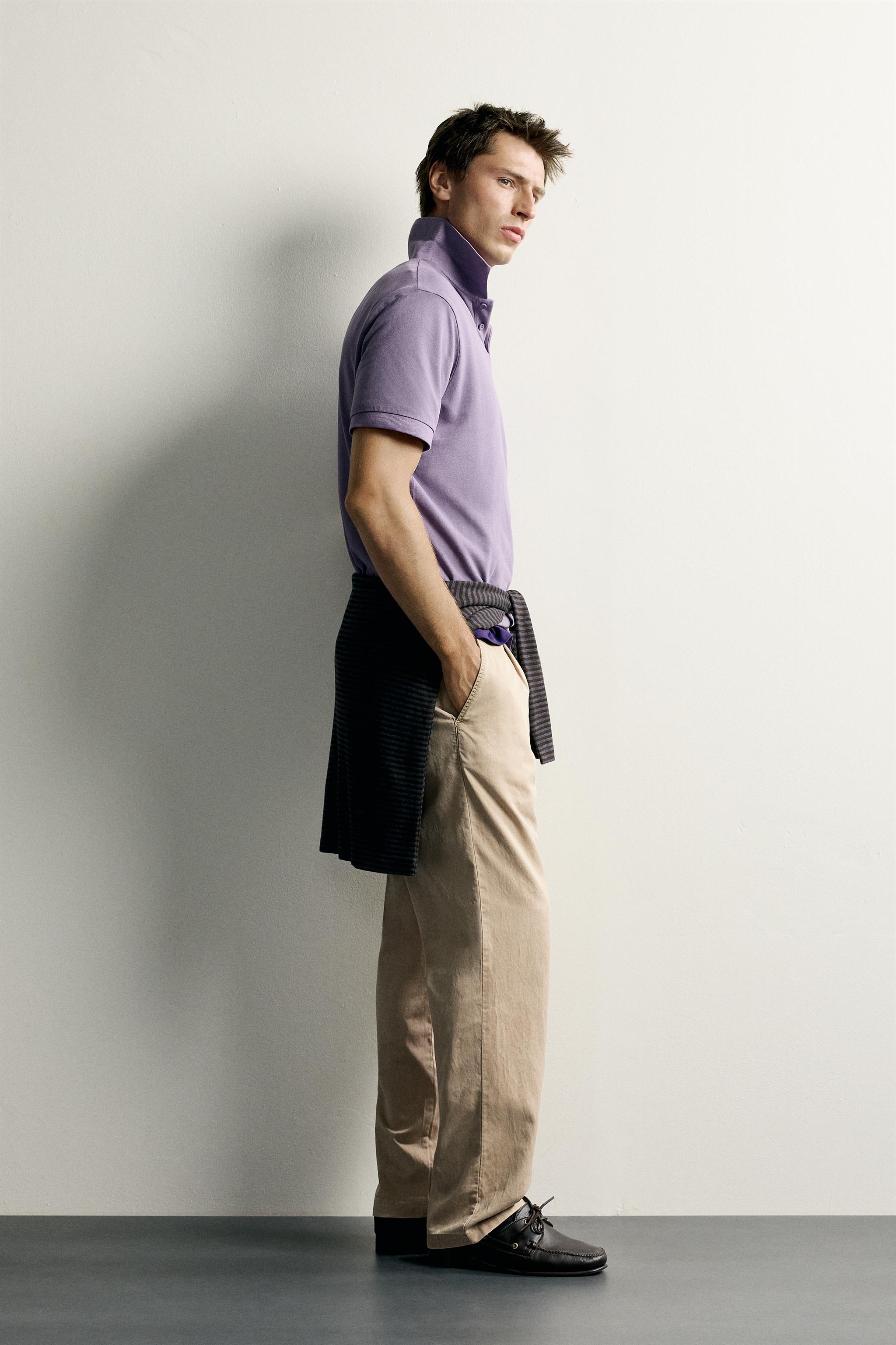 Мужские рубашки Zara WASHED REGULAR FIT PIQUÉ POLO — фото 4