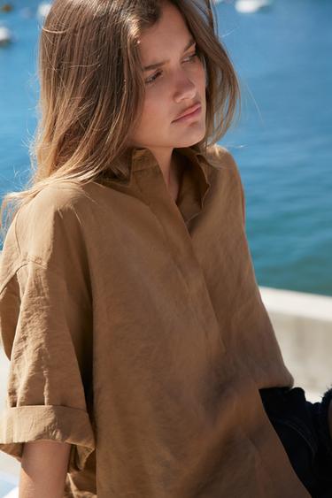 CHEMISE FLUIDE À MANCHES COURTES - Caramel de Zara - Image 1