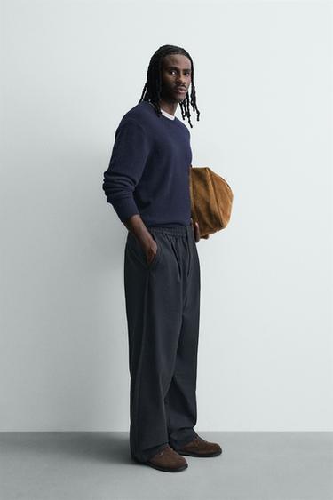 RELAXED FIT PINSTRIPE TROUSERS - Navy blue by Zara - Image 3