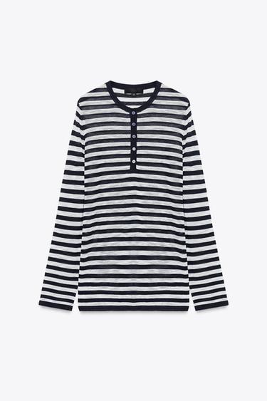 CUERPO RAYAS BOTONES - Marino / Blanco de Zara