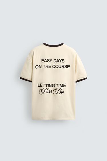 T-SHIRT CÔTELÉ INSCRIPTIONS CONTRASTÉES - Jaune clair de Zara - Image 7