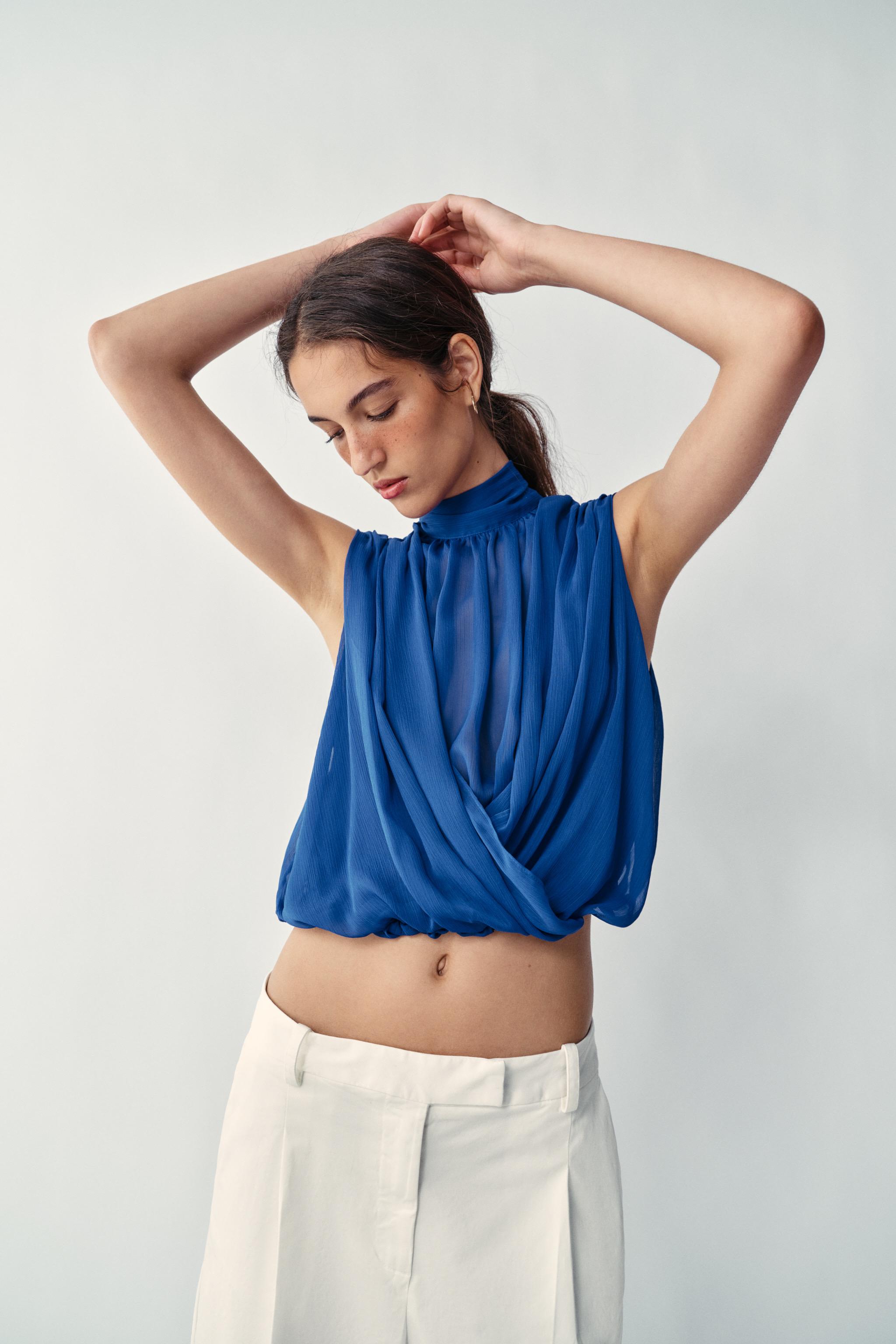 DRAPED BALLOON TOP — Cobalt