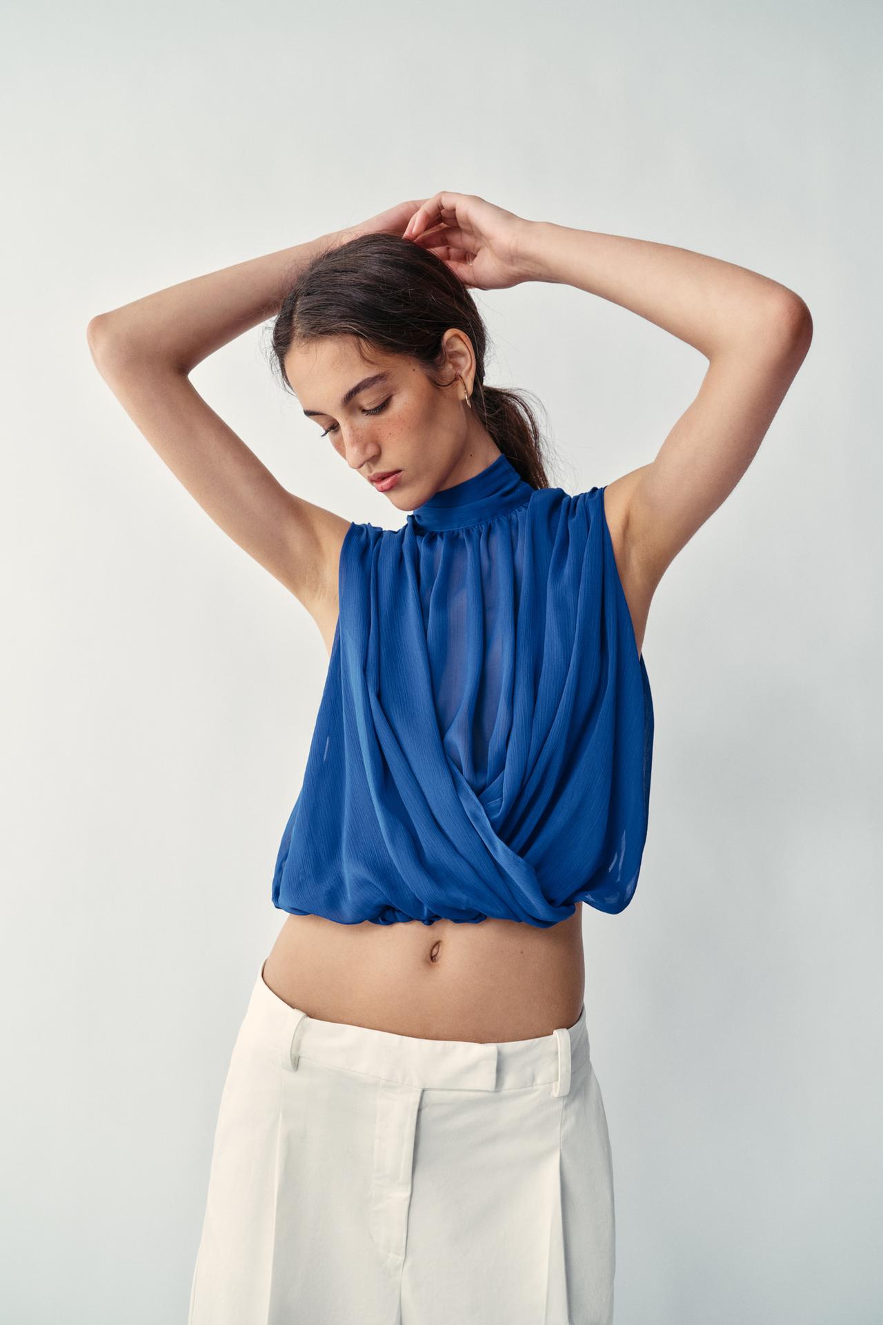 DRAPED BALLOON TOP — Cobalt