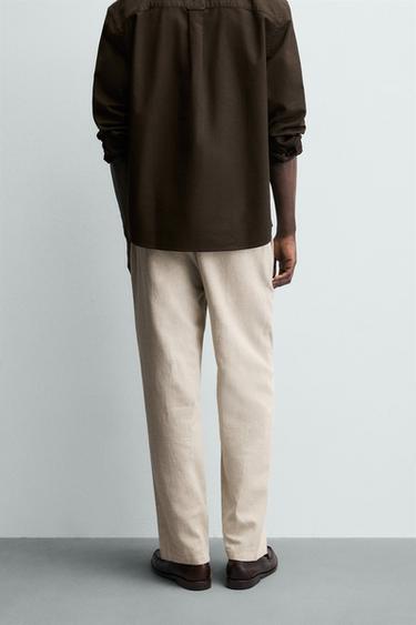 RELAXED FIT COTTON-LINEN TROUSERS - Light beige by Zara
