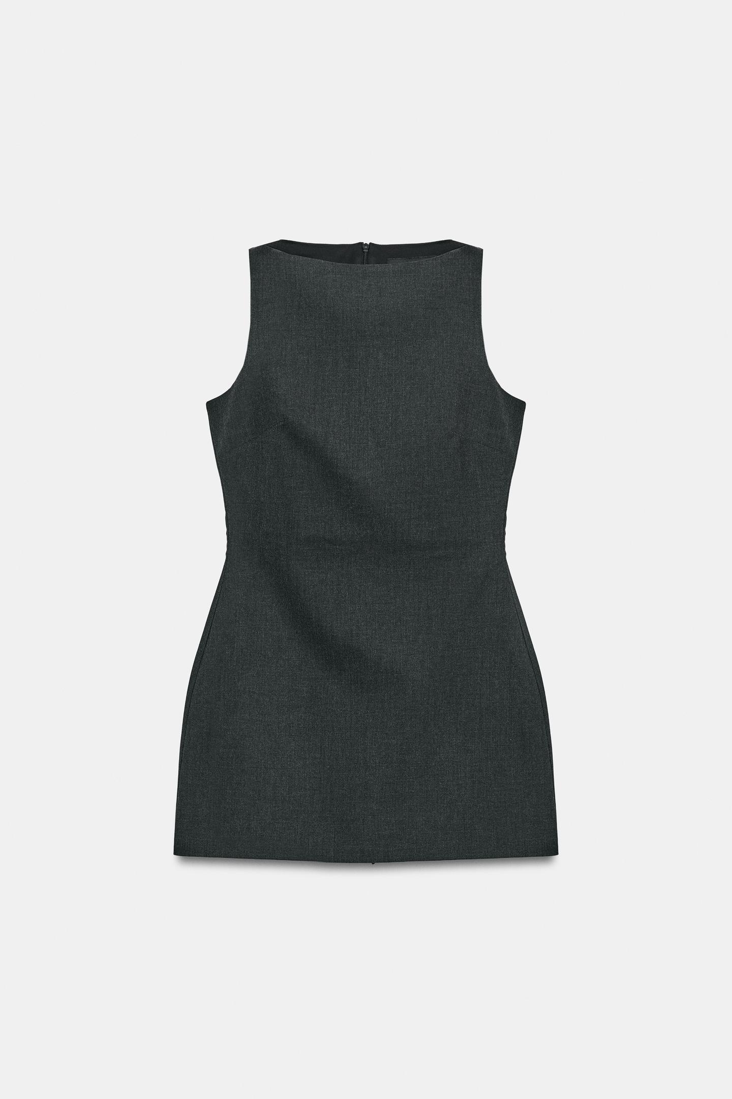 Женское платье Zara Boat Neck Mini, цвет: Тёмный серый — фото 5