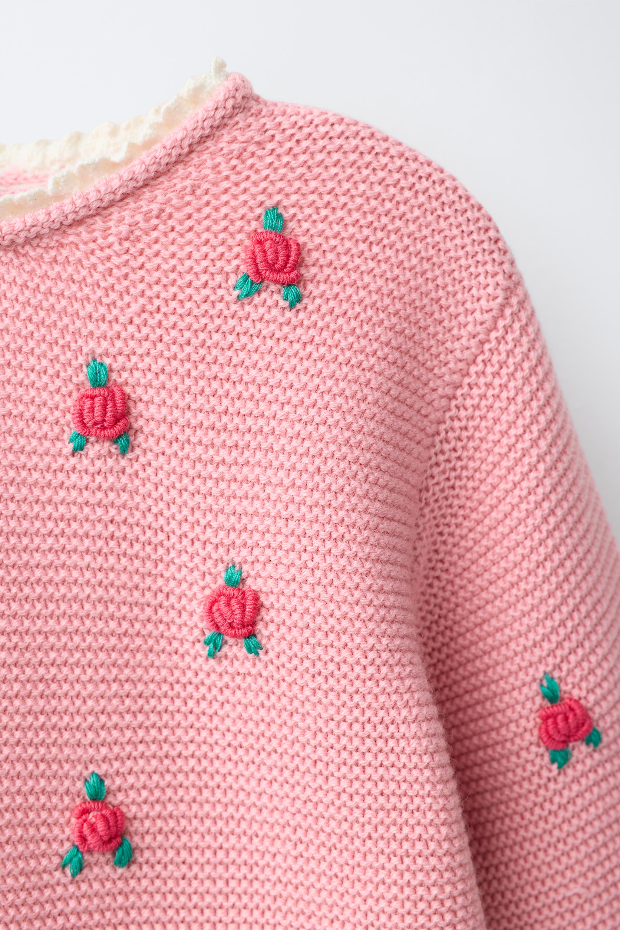 Детские свитеры Zara FLORAL EMBROIDERED AND LACE TRIM KNIT JUMPER — фото 3