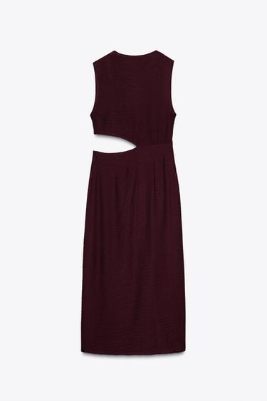 CUT-OUT MIDI DRESS - Burgundy by Zara - Image 7
