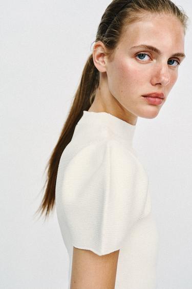 PUFF SLEEVE KNIT TOP - White by Zara - Image 2